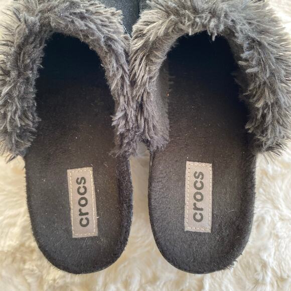 Crocs Women's Cobbler Suede Leather Clog Size 11 Faux Fur Lining Mule Wedge - Picture 6 of 10